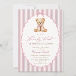 We Can Bearly Wait roze strik meisje Baby Shower Kaart