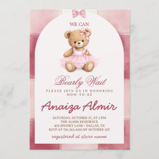 We Can Bearly Wait Roze Teddybeer Baby Shower Kaart