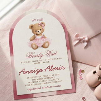 We Can Bearly Wait Roze Teddybeer Baby Shower Kaart