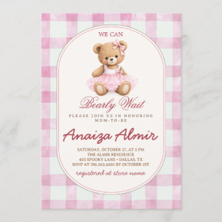 We Can Bearly Wait Roze Teddybeer Baby Shower Kaart