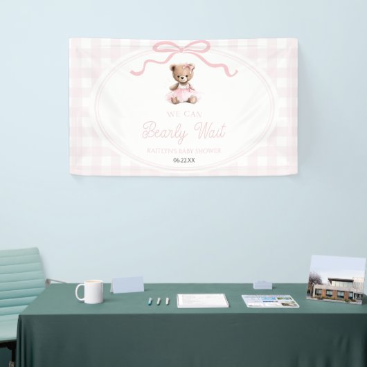 We Can Bearly Wait Roze Teddybeer Baby Shower Spandoek (Beurs)
