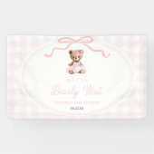 We Can Bearly Wait Roze Teddybeer Baby Shower Spandoek (Horizontaal)
