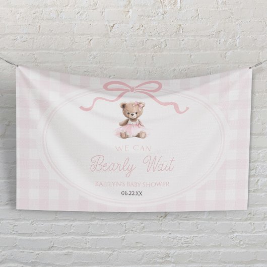 We Can Bearly Wait Roze Teddybeer Baby Shower Spandoek