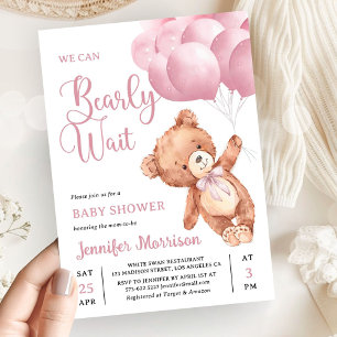 We Can Bearly Wait Roze Teddybeer Babyborrel Uitno Kaart
