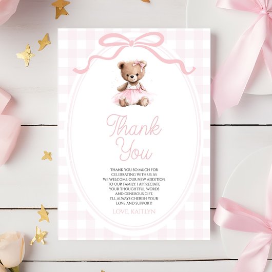 We Can Bearly Wait Roze Teddybeer Babyshower Bedankkaart