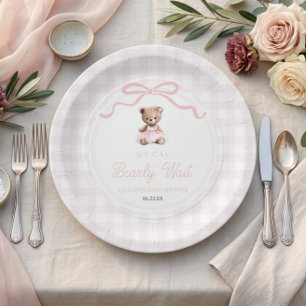 We Can Bearly Wait Roze Teddybeer Babyshower Papieren Bordje