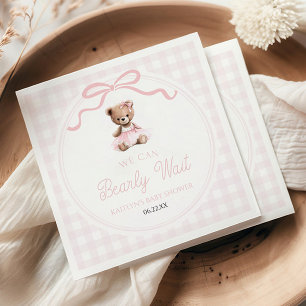 We Can Bearly Wait Roze Teddyshirt Baby Shower Servet