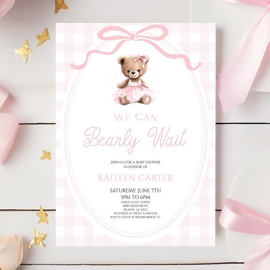 We Can Bearly Wait Roze Teddyshower Kaart