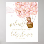 We Can Bearly Wait Roze Welkomstbord voor Babyfees Poster (Voorkant)