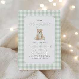 We Can Bearly Wait Sage Teddy Bear Baby Shower Kaart