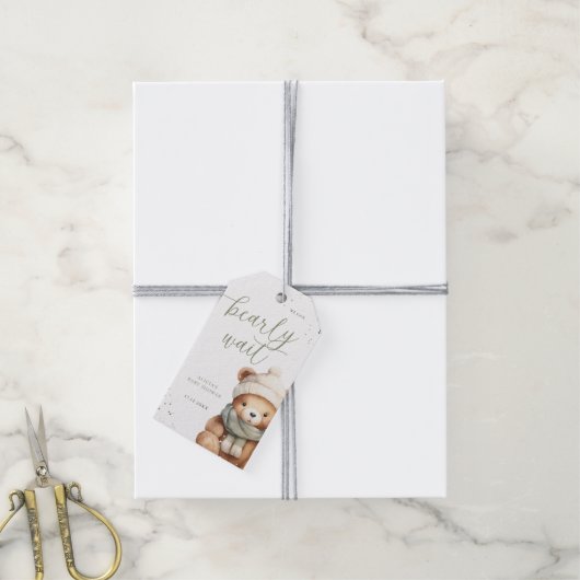 We Can Bearly Wait Saliegroene Baby Shower Cadeaub Cadeaulabel (Met Touw)