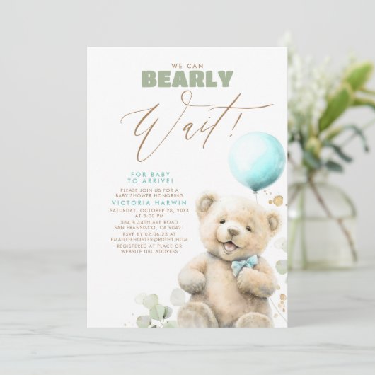 We Can Bearly Wait - Schattige Baby Beer Babyshowe Kaart (Staand voorkant)