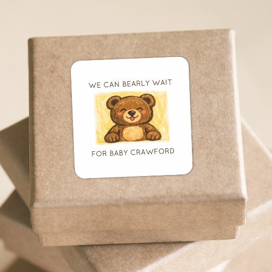 We Can Bearly Wait! Simple Hand Drawn Baby Shower Vierkante Sticker