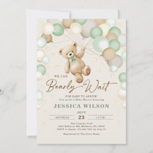 We Can Bearly Wait Teddibeer Groene Baby Shower Kaart