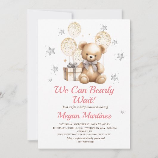 We Can Bearly Wait Teddy Baby Shower Uitnodiging (Voorkant)