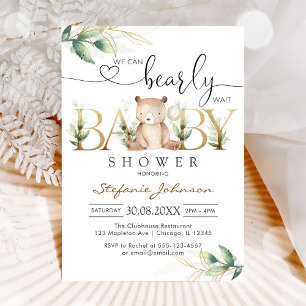 We Can Bearly Wait Teddy Bear Baby Borrel Kaart