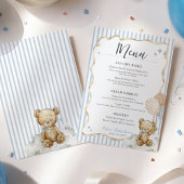 We Can Bearly Wait Teddy Bear Baby Boy Shower Menu Kaart