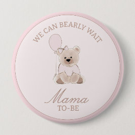 We Can Bearly Wait Teddy Bear Baby Pink Shower Ronde Button 4,0 Cm