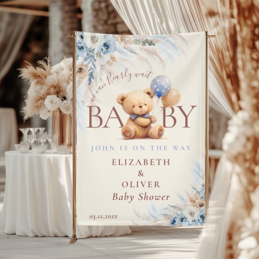 We Can Bearly Wait Teddy Bear Baby Shower Achtergr Spandoek