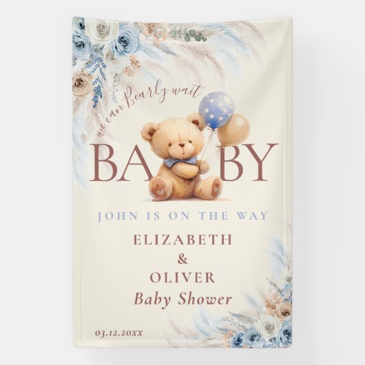 We Can Bearly Wait Teddy Bear Baby Shower Backdrop Spandoek (Verticaal)