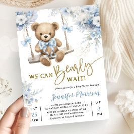 We Can Bearly Wait Teddy Bear Baby Shower Boy Blue Kaart