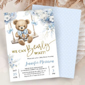 We Can Bearly Wait Teddy Bear Baby Shower Boy Blue Kaart