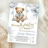 We Can Bearly Wait Teddy Bear Baby Shower Boy Blue Kaart