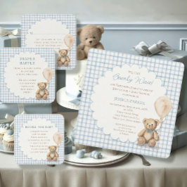 We Can Bearly Wait Teddy Bear Baby Shower Boy Kaart
