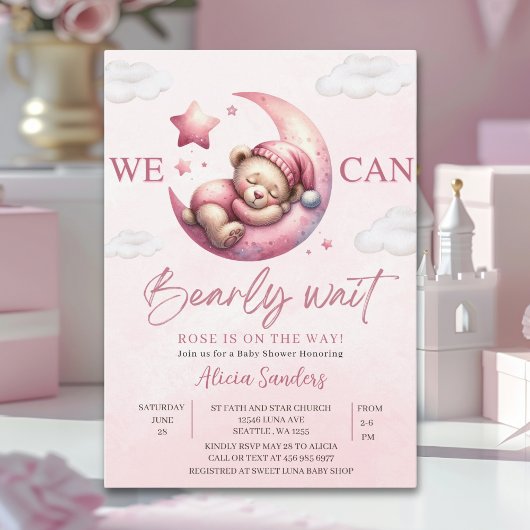 We can Bearly wait - Teddy Bear Baby shower Girl Kaart