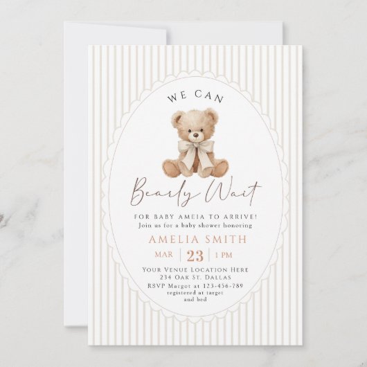 We Can Bearly Wait Teddy Bear Baby Shower Kaart (Voorkant)
