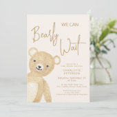 We Can Bearly Wait Teddy Bear Baby Shower Kaart (Staand voorkant)