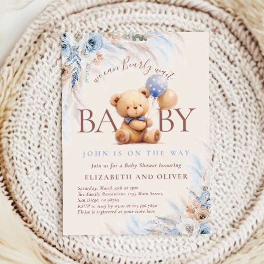 We Can Bearly Wait Teddy Bear Baby Shower Kaart