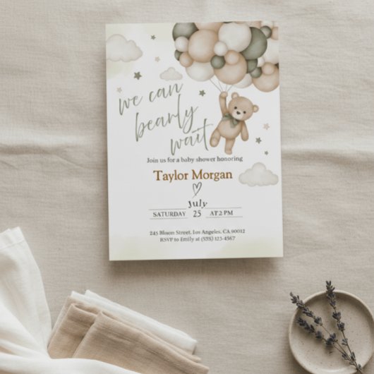 We Can Bearly Wait Teddy Bear Baby Shower Kaart