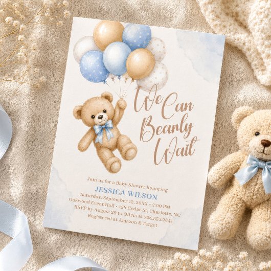We Can Bearly Wait Teddy Bear Baby Shower Kaart
