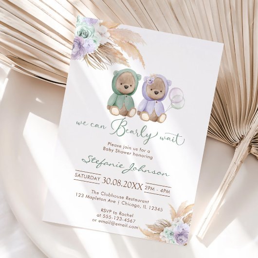 We Can Bearly Wait Teddy Bear Baby Shower  Kaart