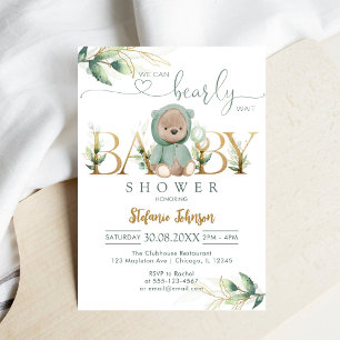 We Can Bearly Wait Teddy Bear Baby Shower  Kaart