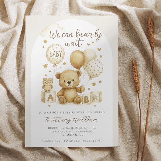 We Can Bearly Wait Teddy Bear Baby Shower  Kaart