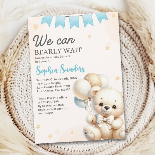 "We Can Bearly Wait! Teddy Bear Baby Shower Kaart