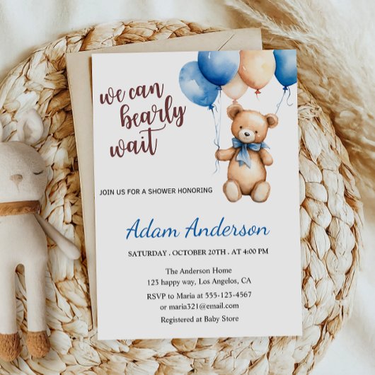 We Can Bearly Wait Teddy Bear Baby Shower  Kaart