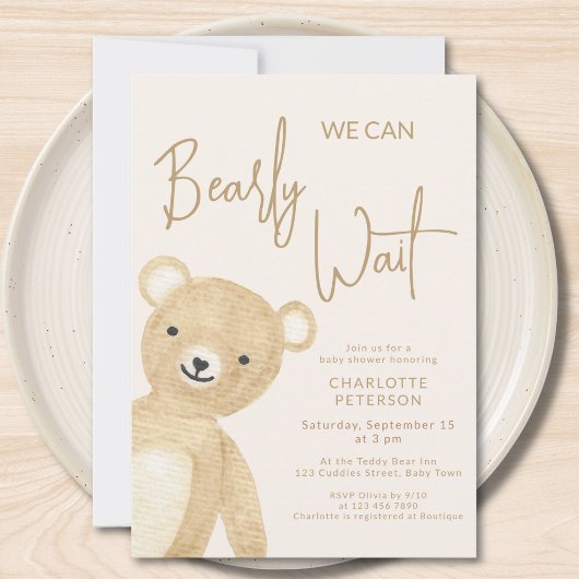 We Can Bearly Wait Teddy Bear Baby Shower Kaart