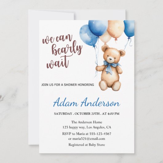 We Can Bearly Wait Teddy Bear Baby Shower  Kaart (Voorkant)
