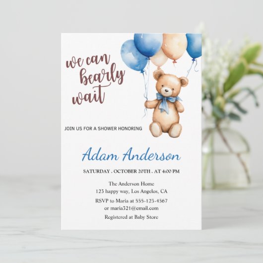 We Can Bearly Wait Teddy Bear Baby Shower  Kaart (Staand voorkant)