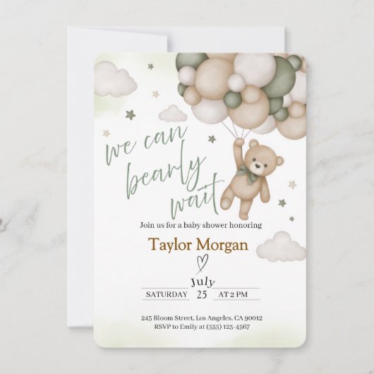 We Can Bearly Wait Teddy Bear Baby Shower Kaart (Voorkant)