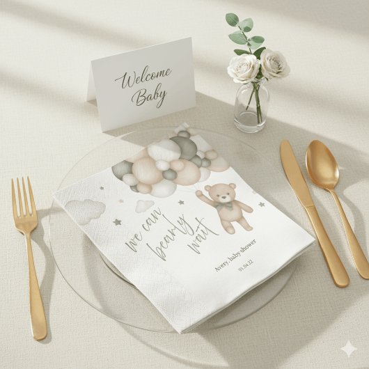 We Can Bearly Wait Teddy Bear Baby Shower Napkins Servet
