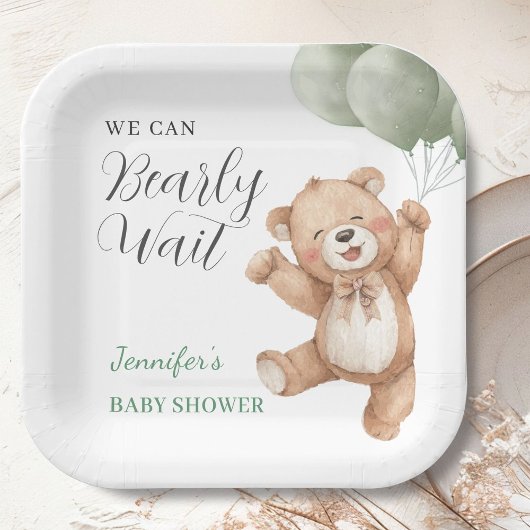 We Can Bearly Wait Teddy Bear Baby Shower  Papieren Bordje