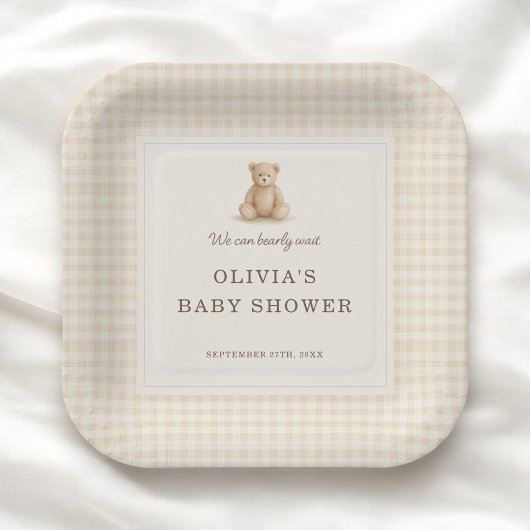We Can Bearly Wait Teddy Bear Baby Shower Party Papieren Bordje