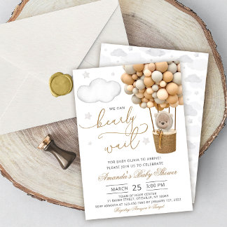 We Can Bearly Wait Teddy Bear Ballon Baby Borrel Kaart