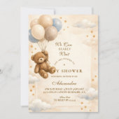 We Can Bearly Wait Teddy Bear Balloon Baby Shower Kaart (Voorkant)
