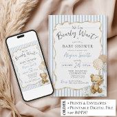 We Can Bearly Wait Teddy Bear Blue Baby Boy Shower Kaart