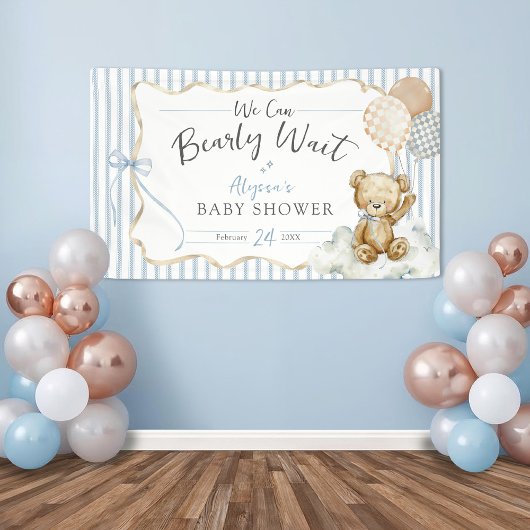 We Can Bearly Wait Teddy Bear Blue Baby Boy Shower Spandoek